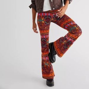 We the Free Penny Pull on Stretch Corduroy Flare Pants Funky Print